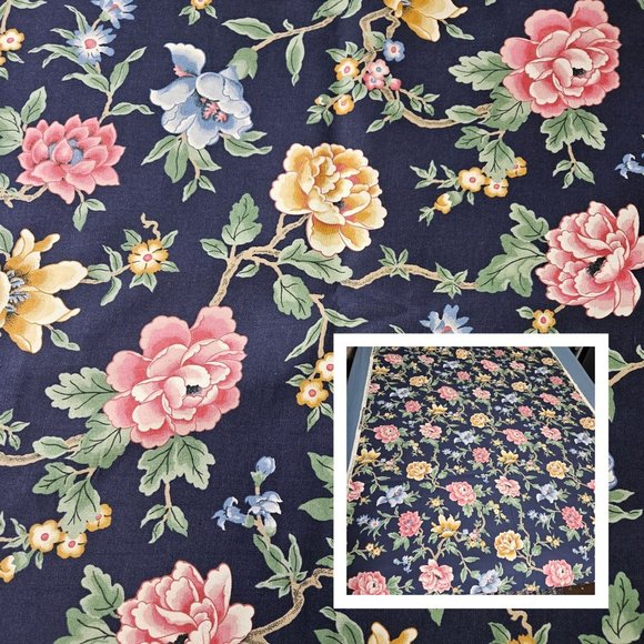 5th Avenue Upholstery Tapestry Fabric Material Floral Dark Blue Pink 48" W By Yd - Picture 1 of 9